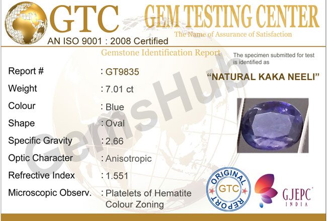 Natural Kaka Neeli Stone 7.01 ct